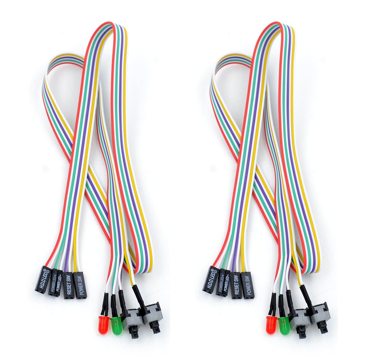 RION TECH 68cm ATX PC Desktop Case Power On Off Reset Switch Cable with 2 x LED Lights, Computer Case LED Light ATX Power Supply Reset HDD Switch Cable Red Green ATX Case Front Bezel Wire Kit(2 pcs)
