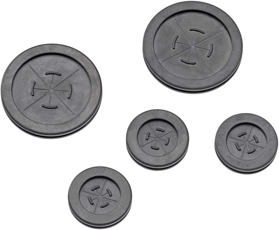 Leviton 49605-GRM 5-Pack of Grommets for Structured Media Center Knockouts (2) 2" & (3) 1", Black