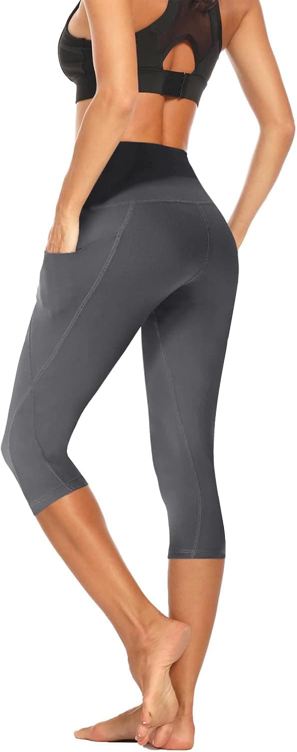 HIGHDAYS Leggings for Women with Pockets - High Waist Capri Workout Running Yoga Pants