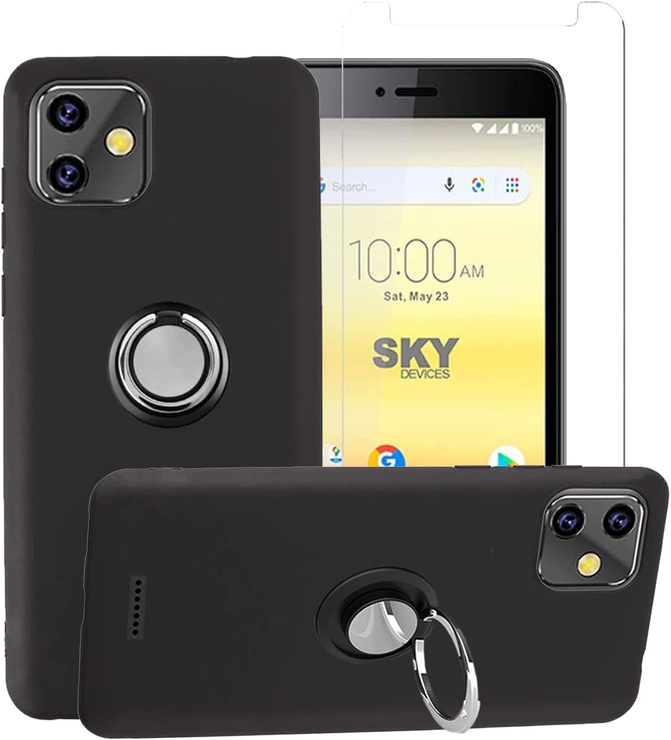 Strug for Sky Device Elite P55 Case, Soft TPU Rubber Slim Anti-Scratch Shockproof Protection Kickstand Case with Tempered Glass Screen Protector (Black)