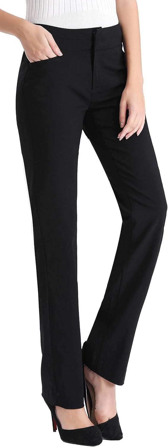 MOVING DEVICE Women's Dress Pant with Side Pockets, Straight Leg Pant Wear to Work, Zipper Closure
