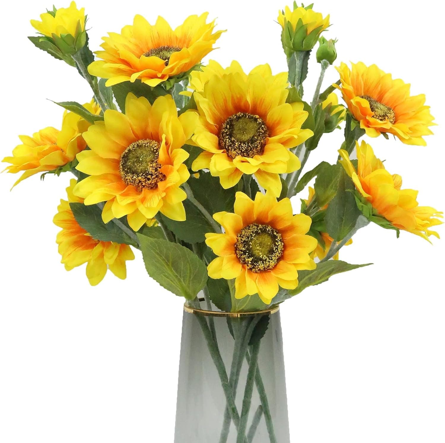 TOPIA Long Stem Artificial Sunflowers with Stem Realistic Silk Sunflowers Real Touch Faux Silk Sunflower Bulk for Wedding Bouquet Floral Arrangement Table Centerpieces Home Garden Decoration (4pcs)
