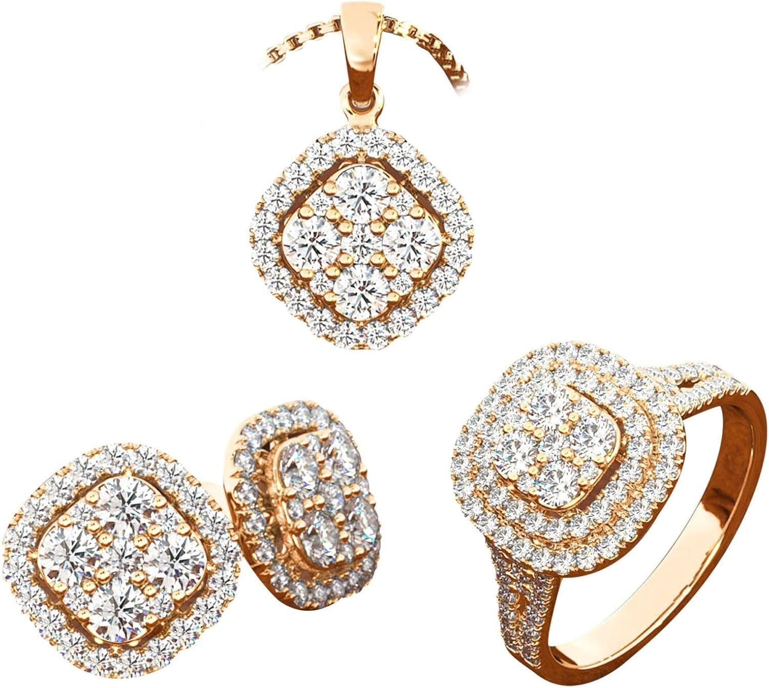 3 PCS Full Diamond Jewelry Set for Women Exquisite Necklaces Earrings Rings Zircon Pendant Valentine's Day Birthday Gift