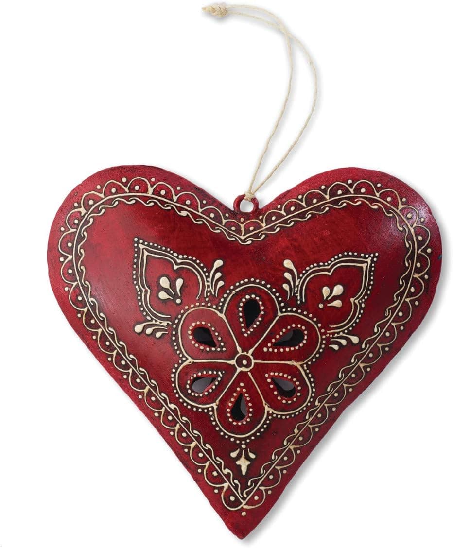 DEMDACO Red Heart 6 Inch Pierced Metal Decorative Christmas Ornament