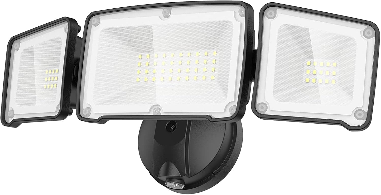 LEPOWER 3500LM Dusk to Dawn LED Security Lights Outdoor, 35W Outdoor Flood Light with Photocell, 5500K, IP65 Waterproof 3 Head Exterior Light for Garage, Patio, Yard