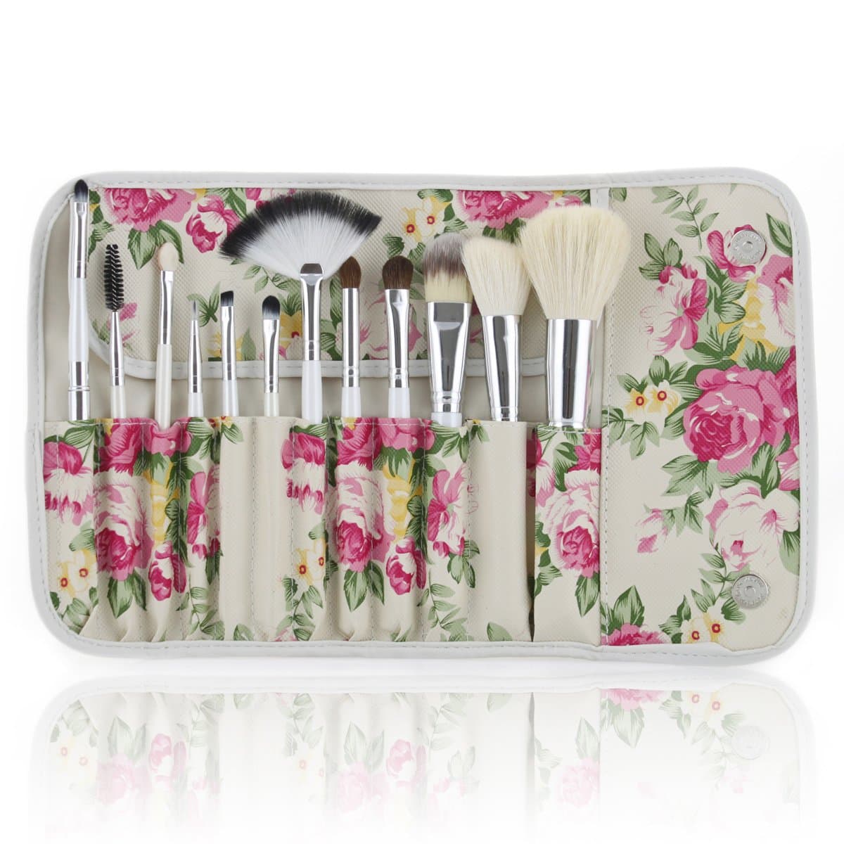 Leegoal Professional 12 Pcs Makeup Cosmetics Brushes Set Kits with Rose Pattern Case