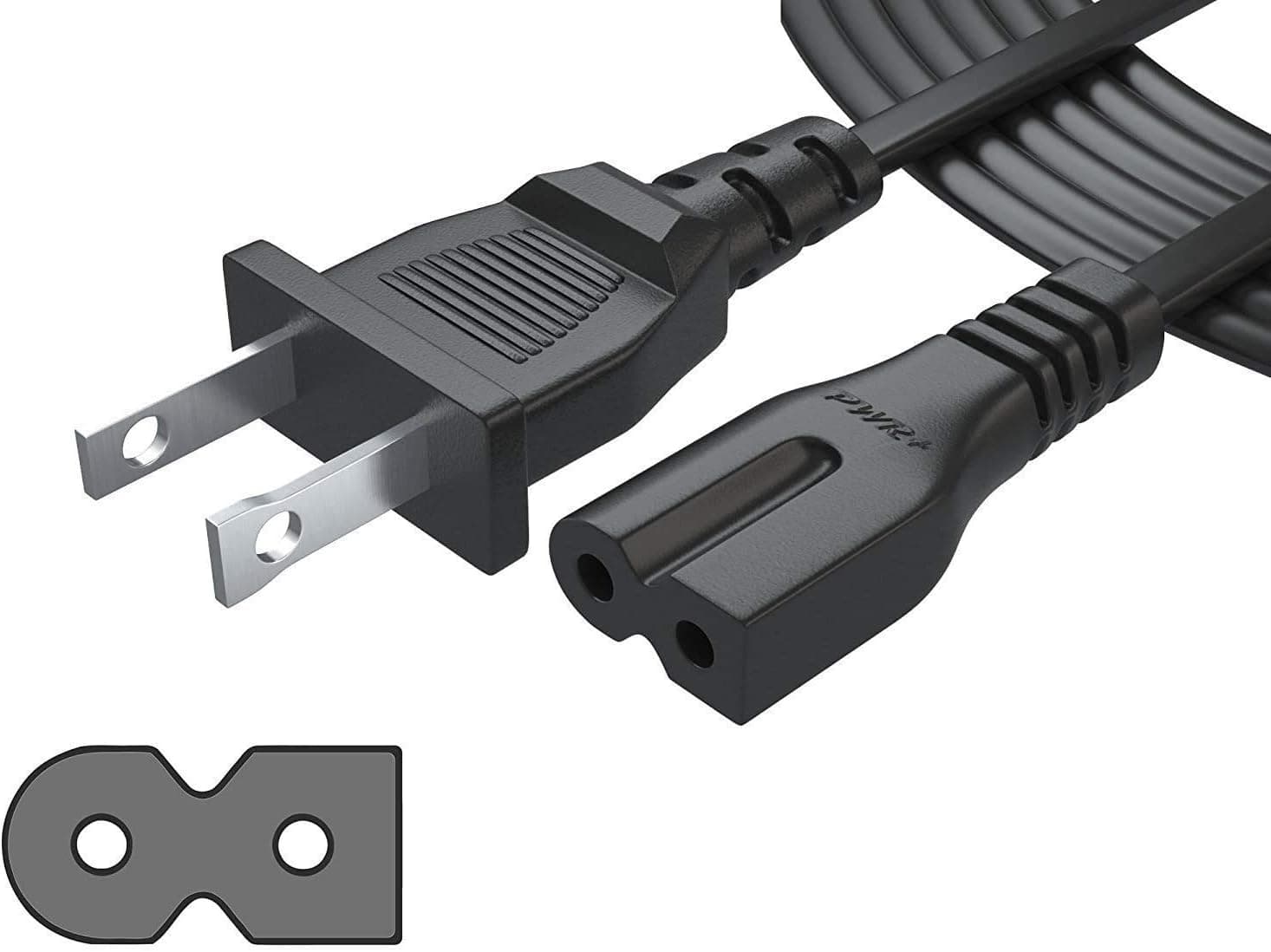 Polarized AC Power Cord 2 Prong Square Round 12 Ft Long Cable for TV Printer Laptop PC Computer