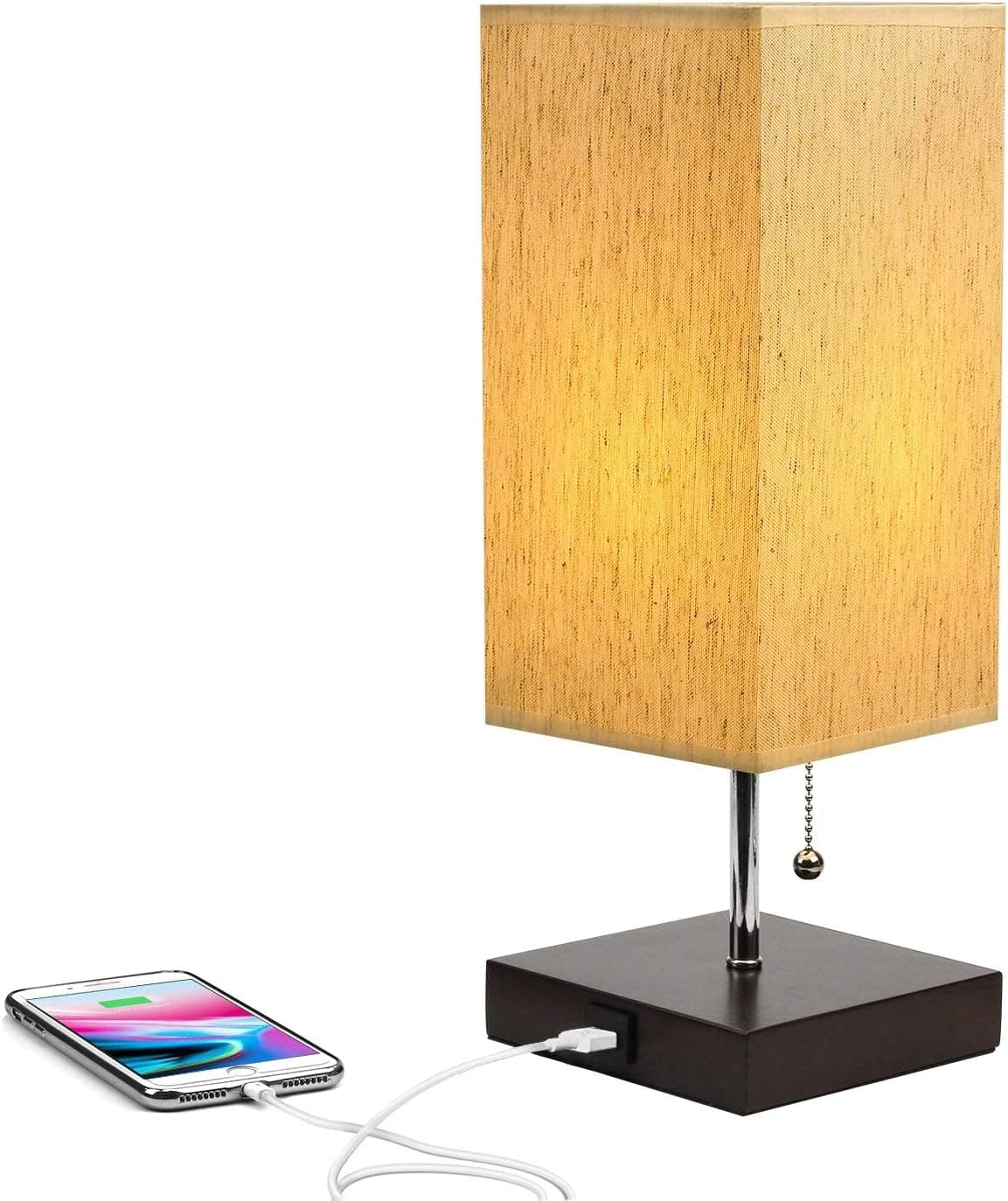 TESLACOM USB Bedside Table Lamp,Desk Lamps with Charging Port for iPhone and Other Device, Solid Wood Lamps Nightstand Mini UL Listed Fabric Shade for Bedroom,Living Room,Kids Room,College Dorm