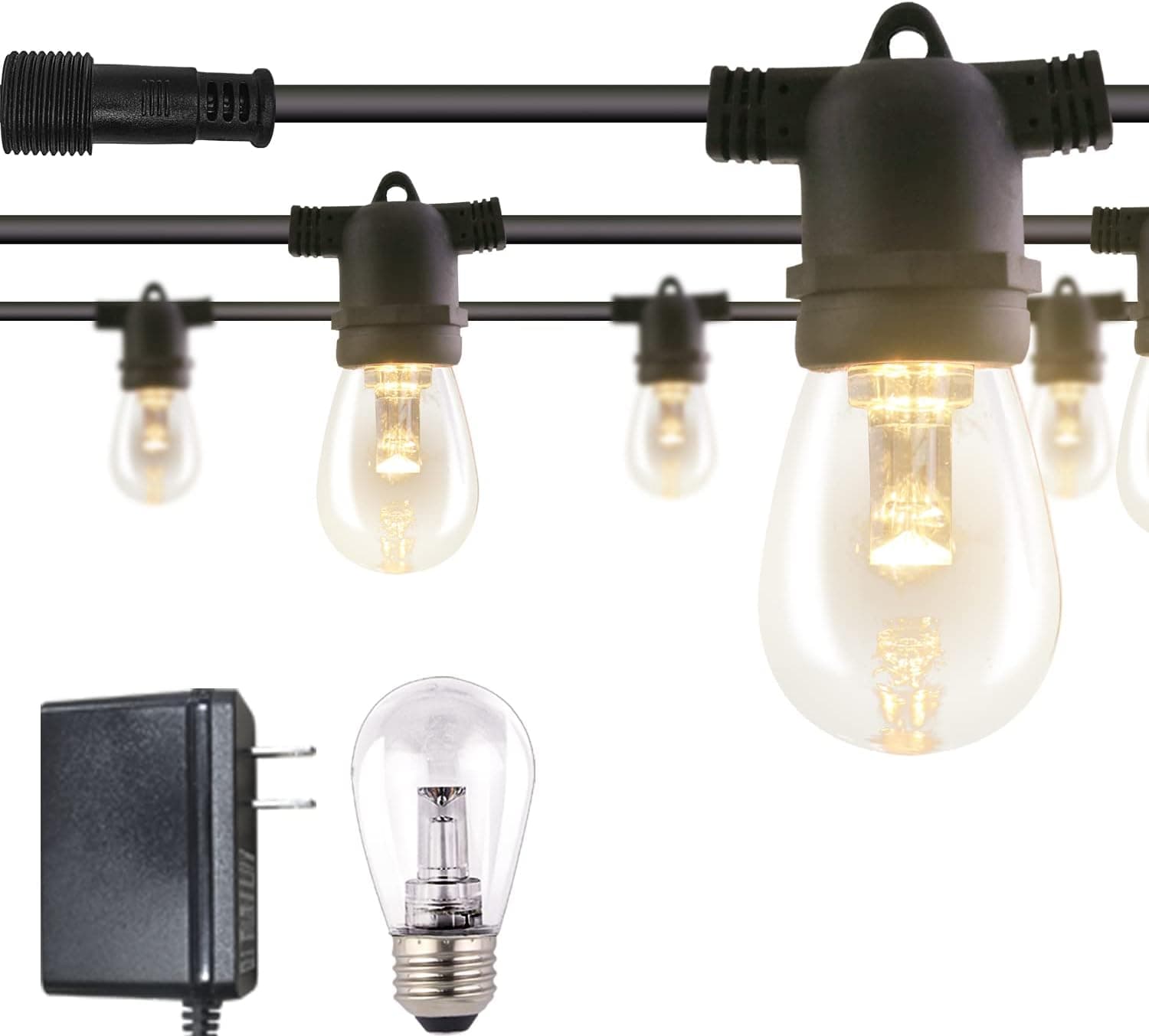 Outdoor String Lights, Patio Lights Outdoor Waterproof, 48FT Led String Lights Outdoor with 15 Commercial Grade Bulbs (1 Spare), Connectable LED Energy-saving String Lights, Bright String Lights。