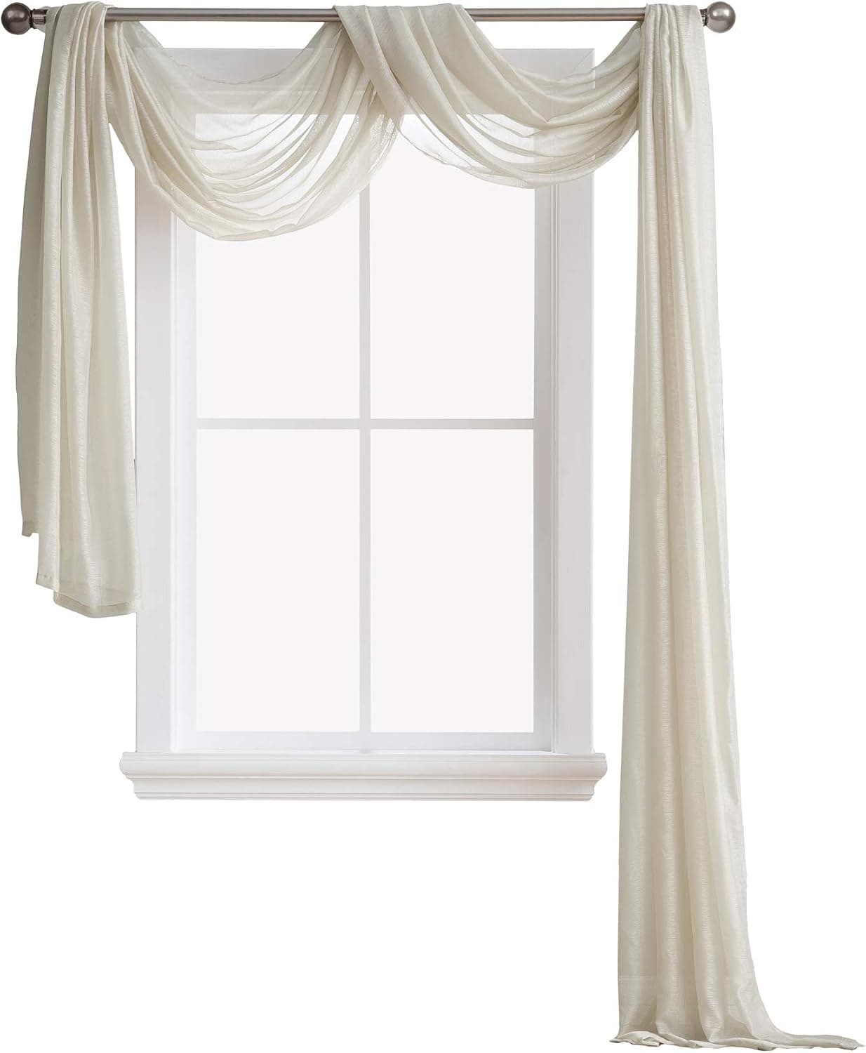 DecoSource - Semi-Sheer Window Scarf (54 x 216 iches) - Add to Window Curtains for Enhanced Effect Scarf (1 Scarf 54" x 216", Beige)