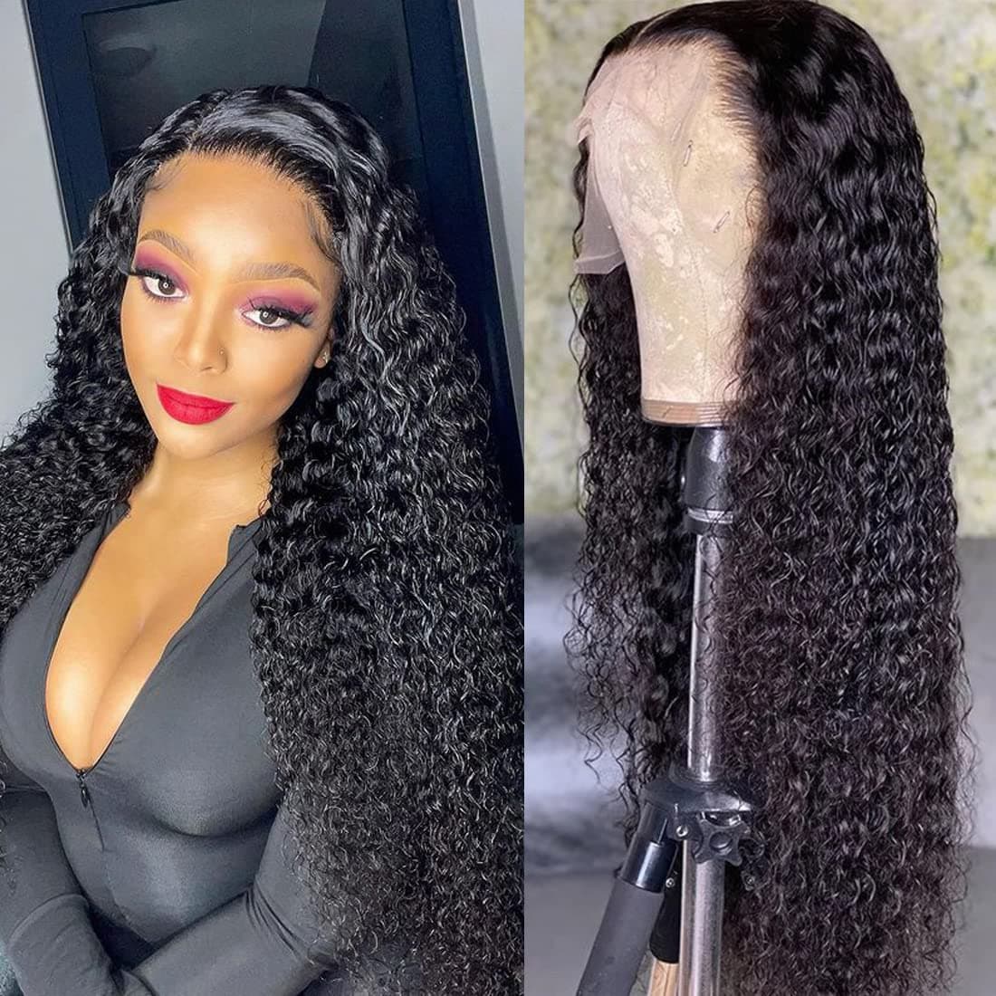 Tipiuli Lace Front Wigs Human Hair Water Wave 13x4 Lace Frontal Wigs Human Hair Wigs for Black Women Human Hair Lace Front Wigs Pre Plucked with Baby Hair Natural Color (18 Inch)