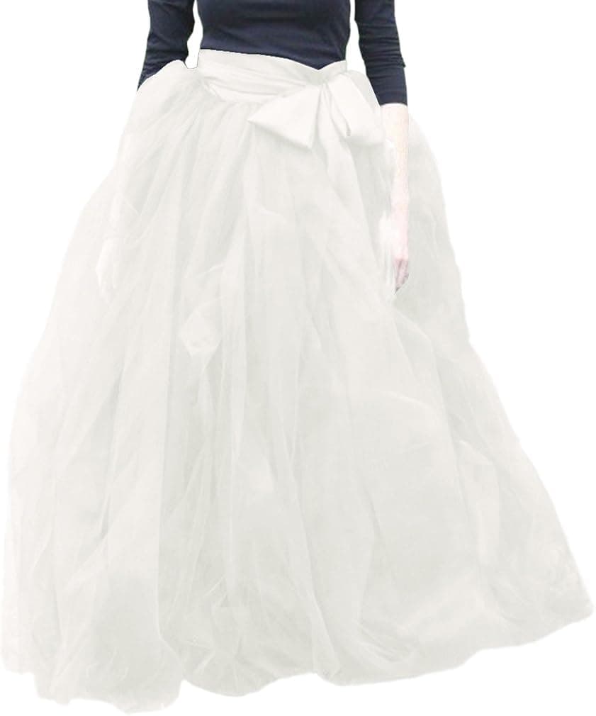WDPL Women's A-Line Tulle Strips Ruffles Tutu Ball Gown Skirts (Ivory, XX-Large)