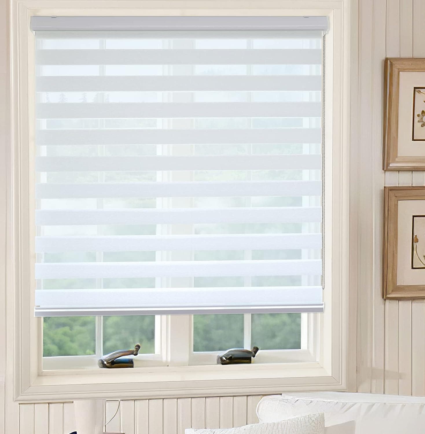 SHECUTE Zebra Blinds for Windows, 28 x 72 Inches White Zebra Roller Shades, Light Filtering Room Darkening 50% Blackout Window Treatments for Living Room, Bedroom, Kitchen, Office, Bathroom