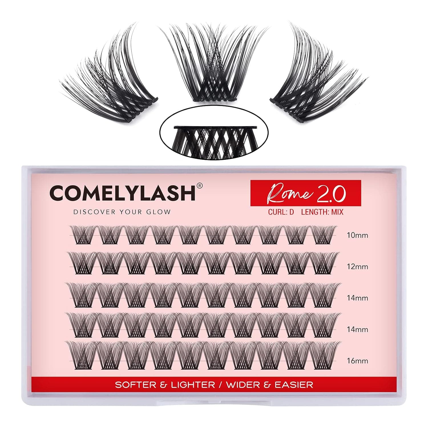 Lash Clusters, 50Pcs Individual Lashes DIY Eyelash Extensions, D Curl Cluster Lashes Soft and Lightweight 10-12-14-16mm Mixed Lash Extension Easily Done at Home（Rome 10-16mm）