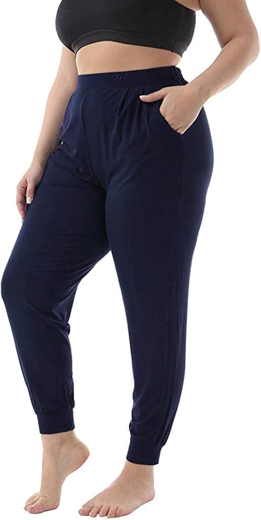Pants Long Casual Stretch Pocket Plus Size Paragraph Women's Beam Black Women, Navy, XX-Large