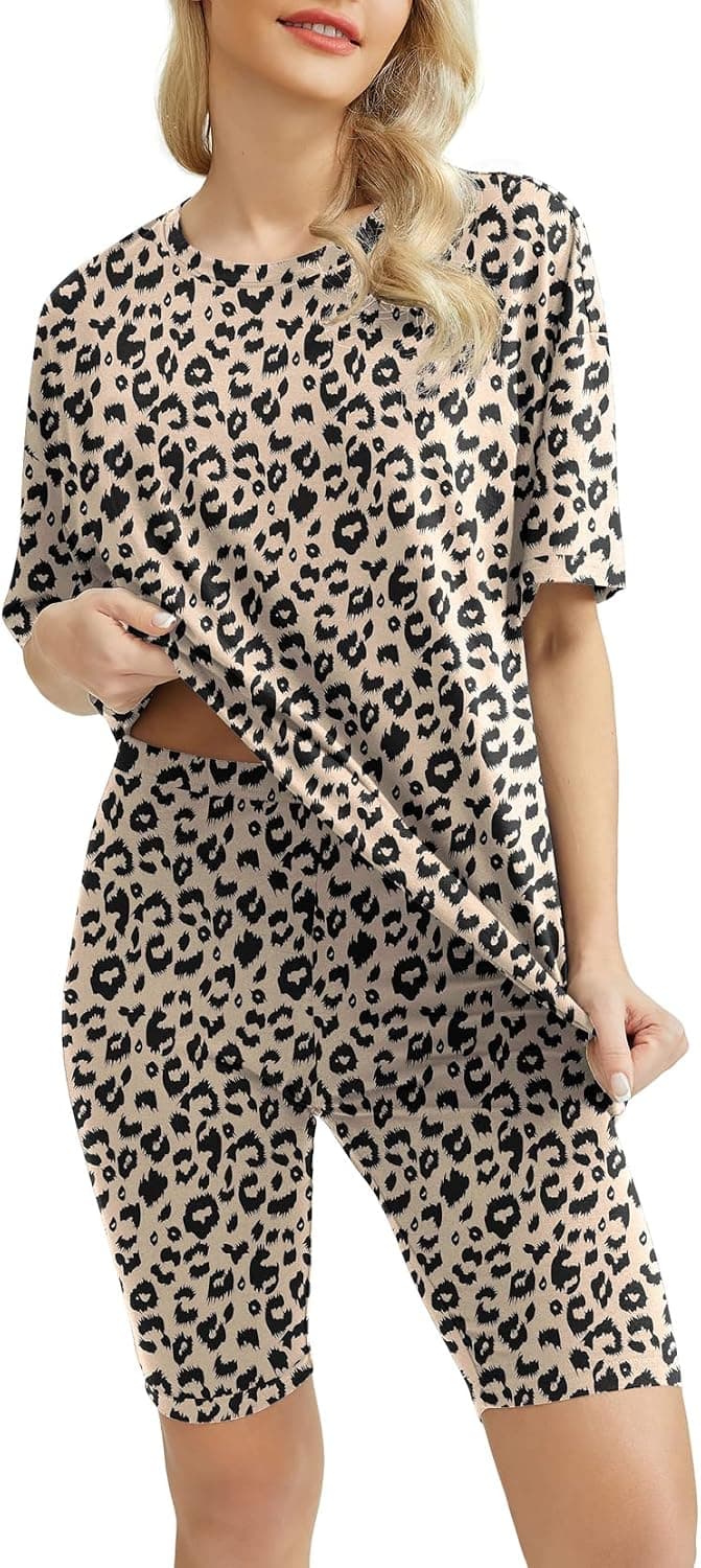PrinStory Womens Pajamas Sets Short Sleeve Sleepwear Loungewear Lounge Set 2 Piece Outfits