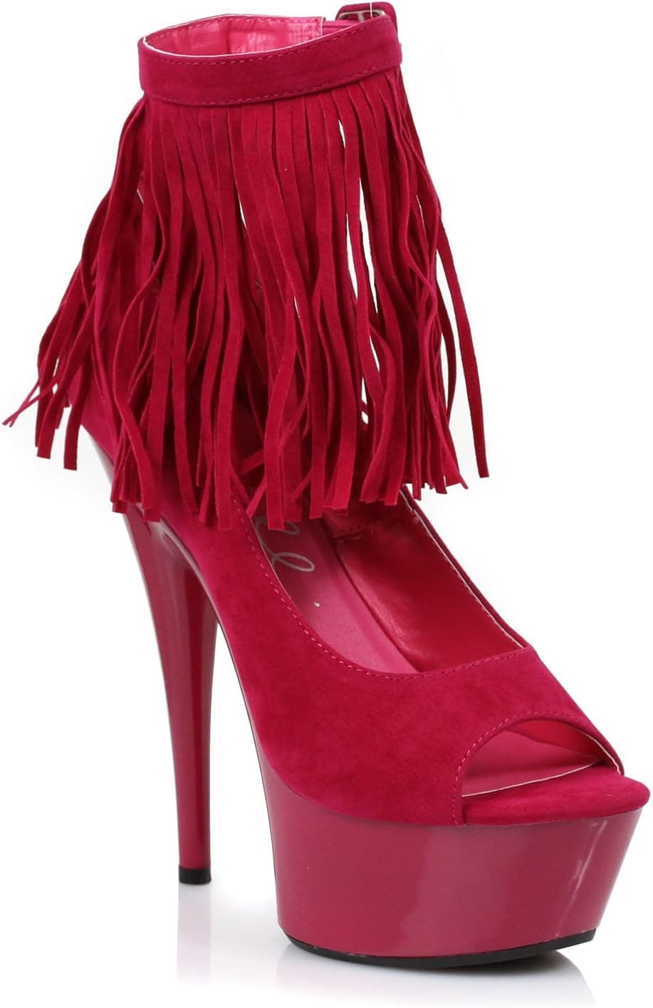 Ellie Shoes E-609-Aponi, 6" Platform open toe pump w/ Fringe 9 Fuchsia