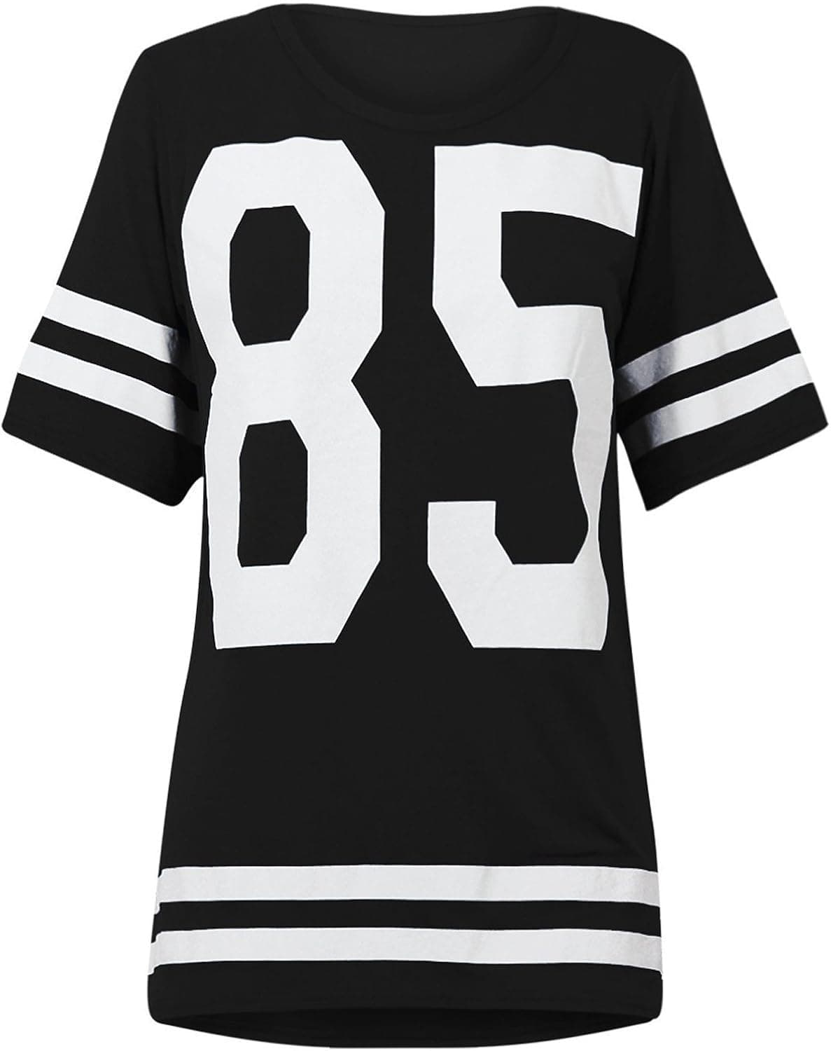 Oversized Football/baseball '85' T-shirt/top (USA 10/12 (UK 12/14) M/L, Black)