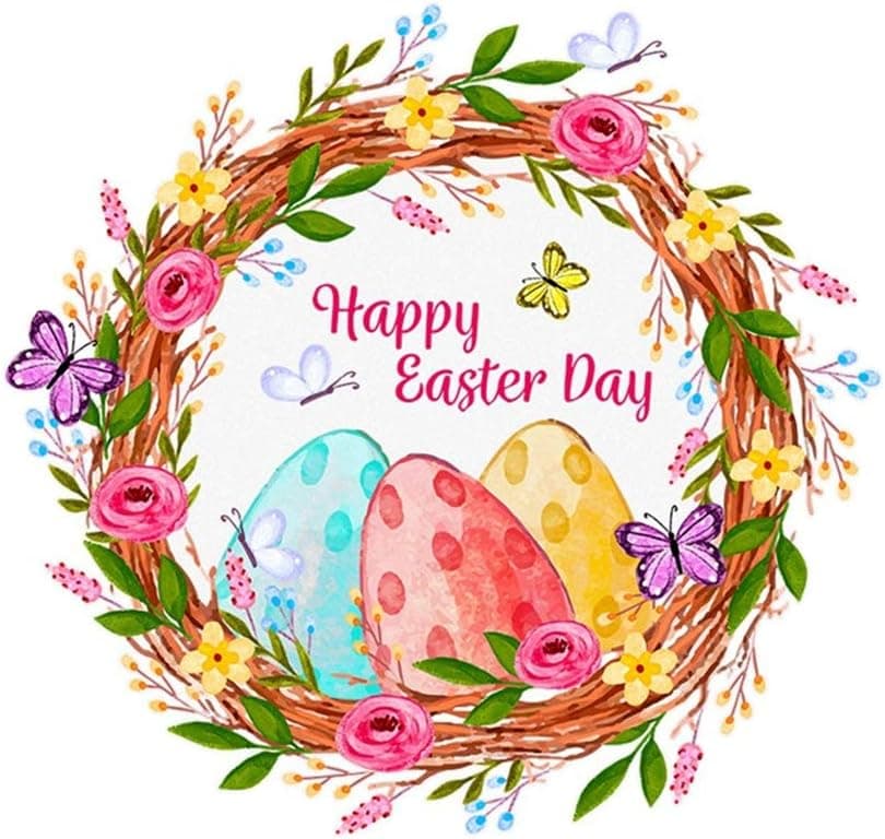 Kiddale Happy Easter Decorations Garland Wall Stickers,Large Self-adhensive Easter Eggs Wall Decals Door Stickers for Bedroom Living Room Party Favors Supplies