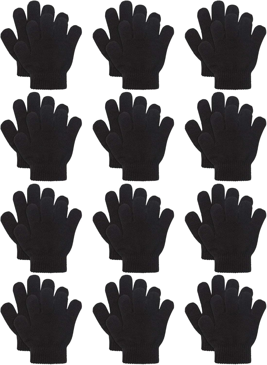 Cooraby 12 Pairs Kids Warm Magic Gloves Teens Winter Stretchy Knit Gloves Boys Girls Knit Gloves