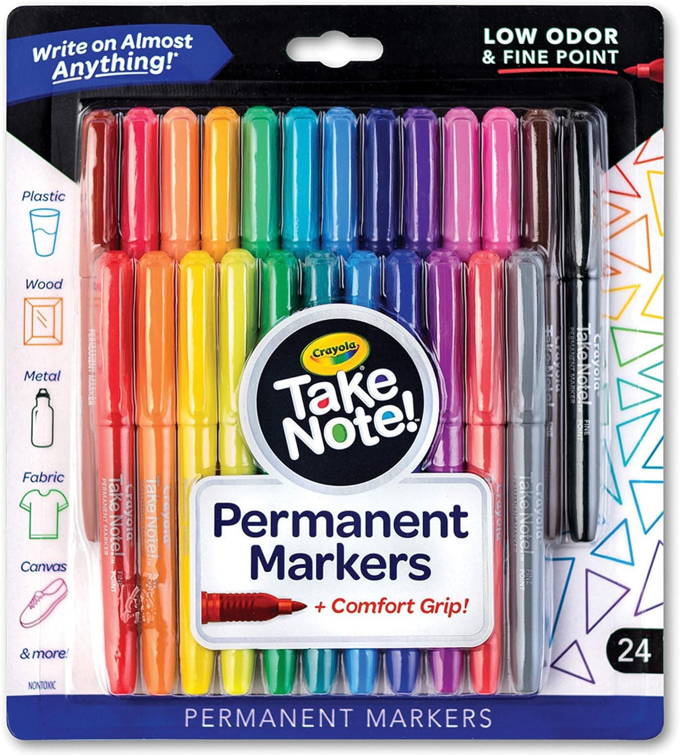 Crayola Take Note Fine Point Permanent Markers for Adults and Kids, Assorted Colors, 24 Count