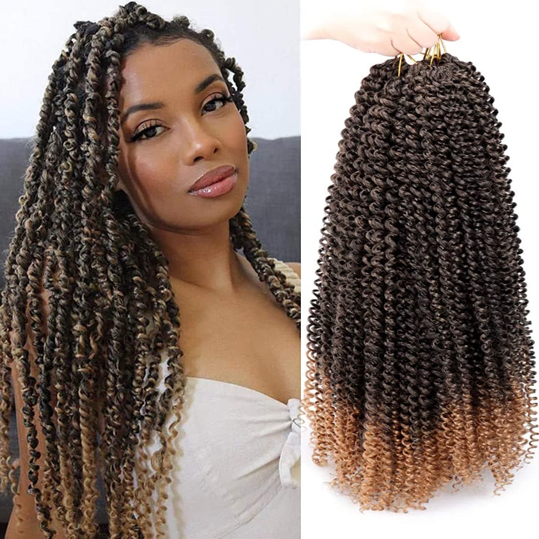 Passion Twist Hair 18inch Water Wave Hair Ombre Color 7 Packs Synthetic Fiber Hair 22 Stands 80g/pack Curly Hair Extensions (18inch, T27)