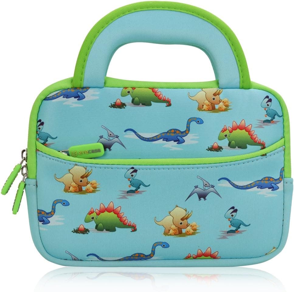 Evecase Neoprene Sleeve Case for Leapfrog LeapPad Glo/LeapPad 3 Kids Learning Tablet, Slim Briefcase w/Handle & Pocket/Portable Travel Carrying Portfolio Pouch Cover - Blue Cute Dinosaur