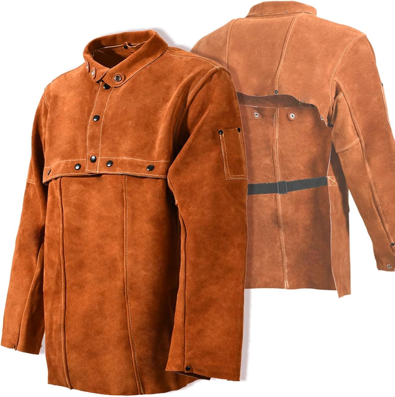 Leaseek Leather Welding Jacket - Heavy Duty Welding Apron with Sleeve,Heat Flame Resistant Cowhide Weld Coat for Men Women.