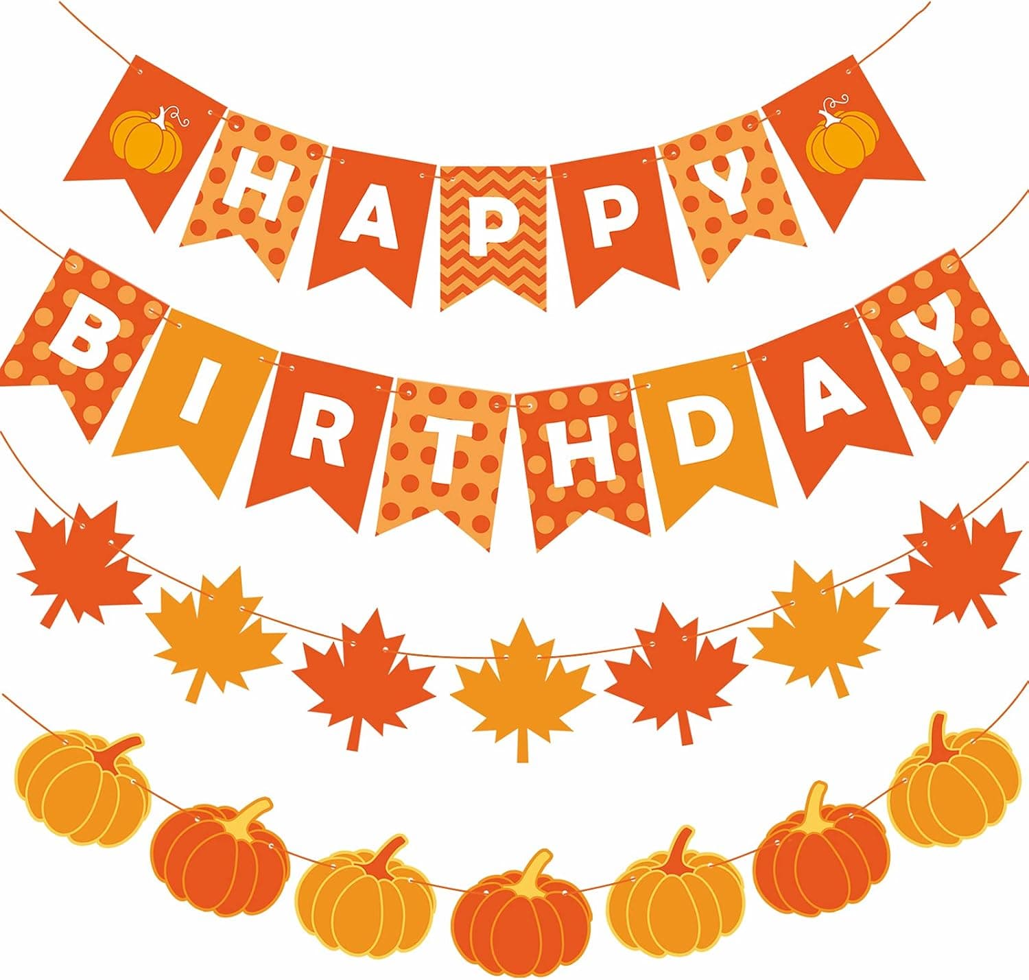 NBjiuyin Happy Birthday Fall Banner with Pumpkin Maple Leaf Thanksgiving Day Decorations Harvest Bunting for Home Office School Garden Holiday Birthday Party, 4 pcs No-DIY (Autumn)