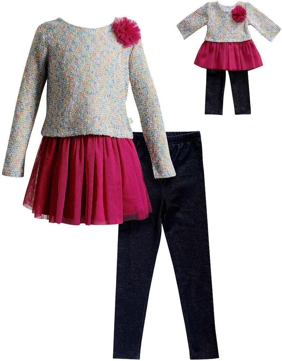 Dollie & Me Girls' Legging Set and Matching Doll Outfit (Multi/Pink Tulle, 7)