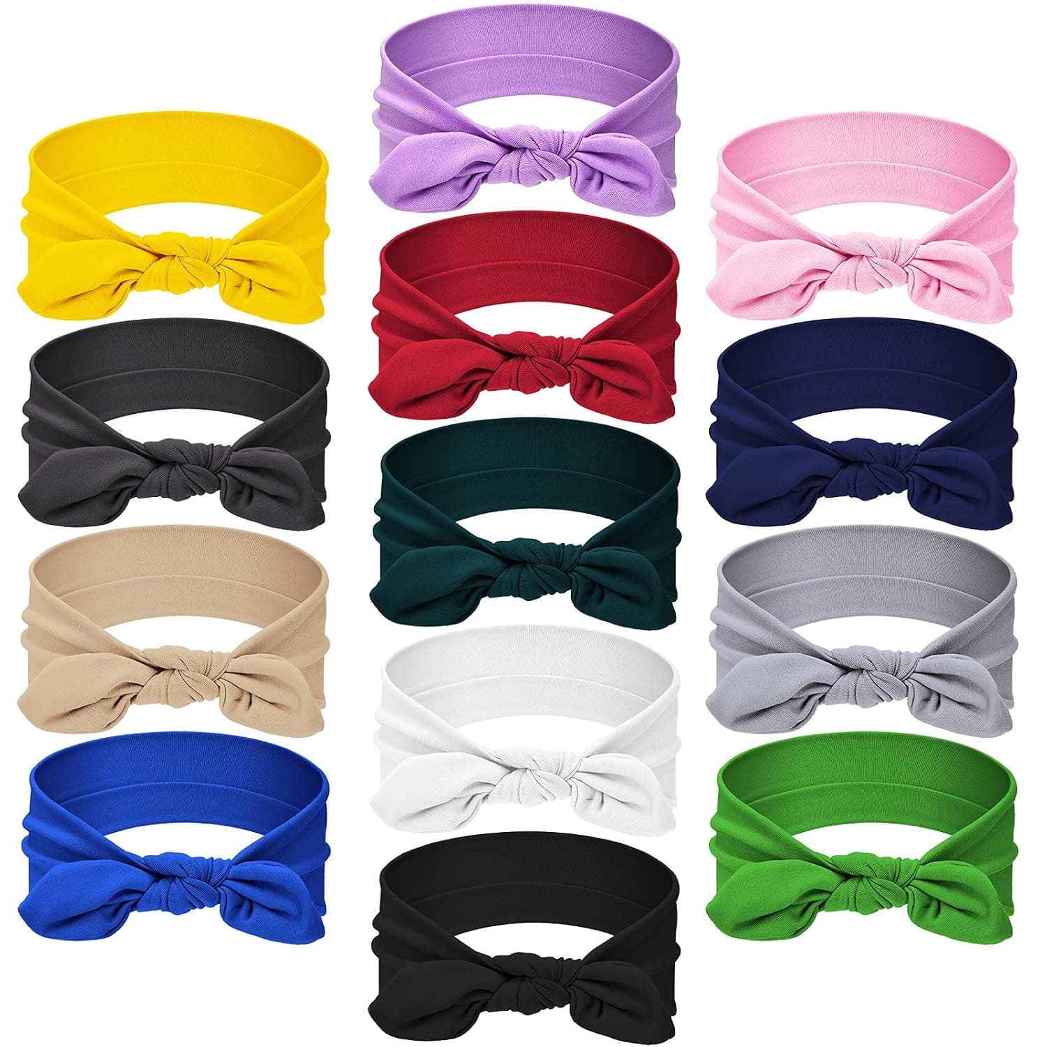 WILLBOND 13 Pieces Hair Bands Bows Solid Color Knot Headwrap Bowknot Headbands Rabbit Ear Hairband Hair Accessories for Woman Girls, 13 Colors (Vintage Color)