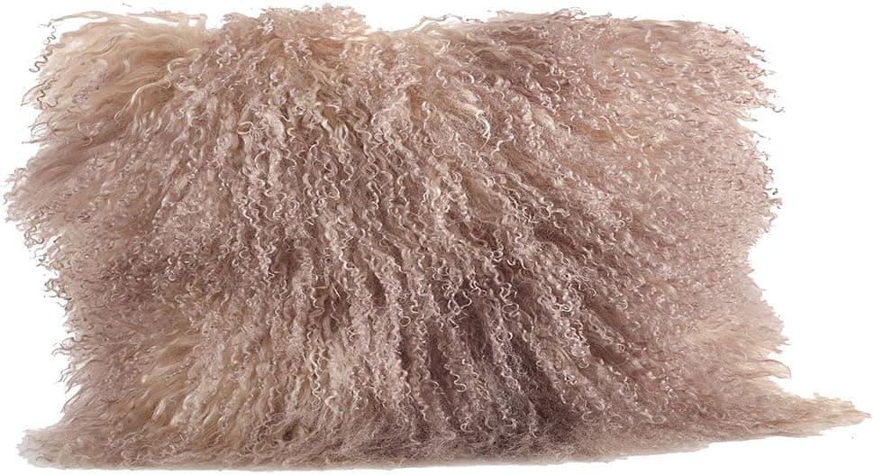 Occasion Gallery Oyster Grey Color Real Mongolian Lamb Fur Pillow, Filled. 12 Inch X 20 Inch Oblong