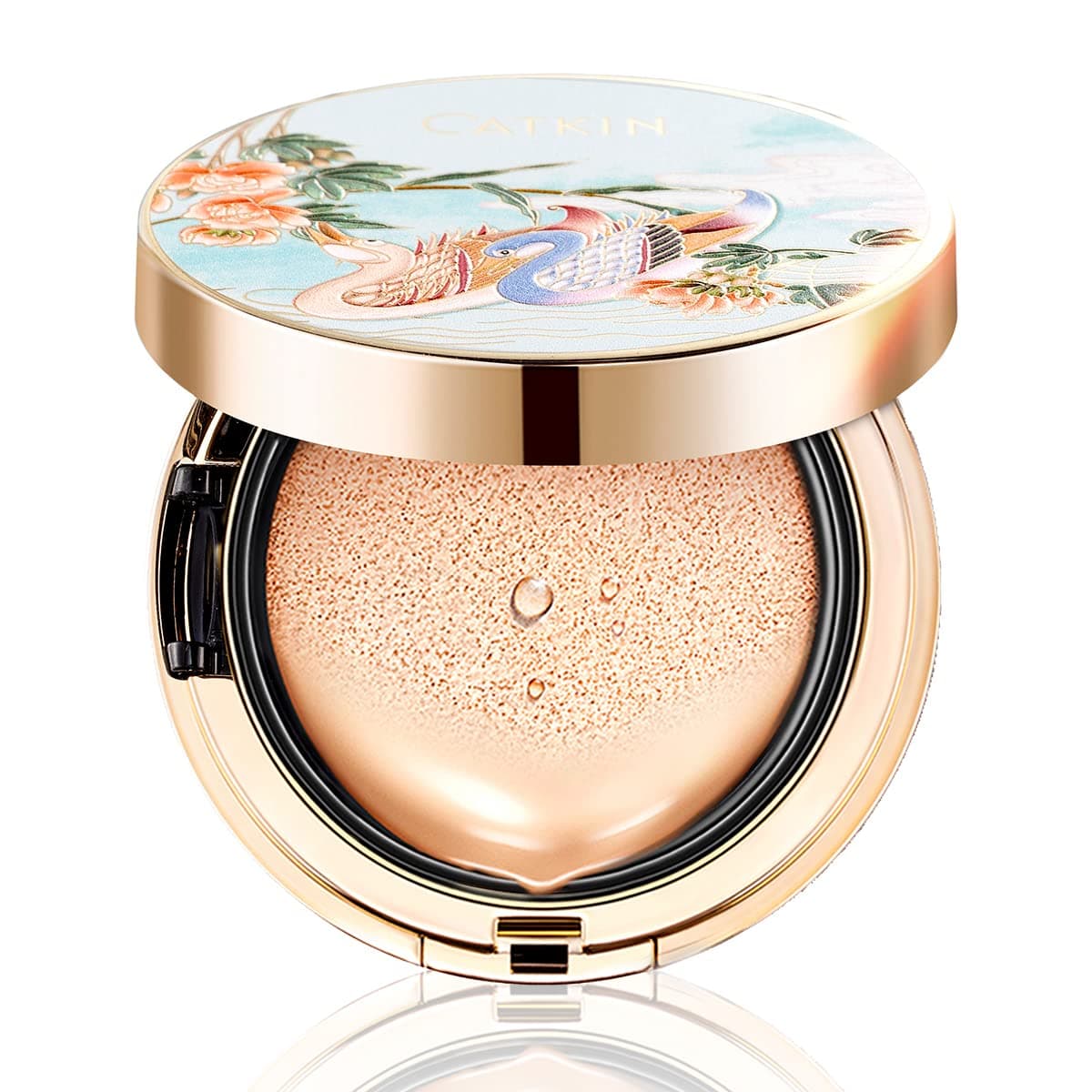 Catkin Blossom BB Cream Air Cushion Foundation Natural Coverage Moist Natural Brighten Finish Breathable Face Makeup with 2 Refills Beige (C02 Natural Medium)