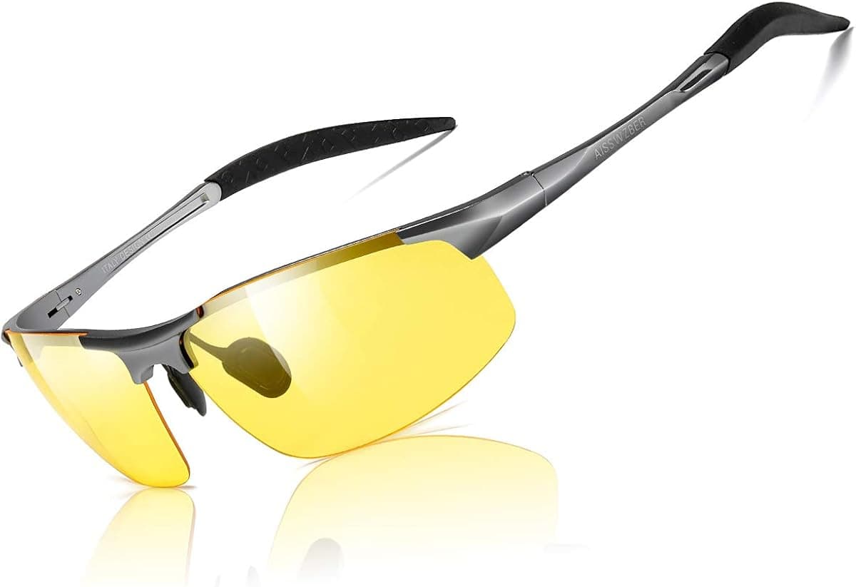aisswzber Mens Sports Polarized Sunglasses Driving Metal Frame UV Protection Sunglasses For Men 8177