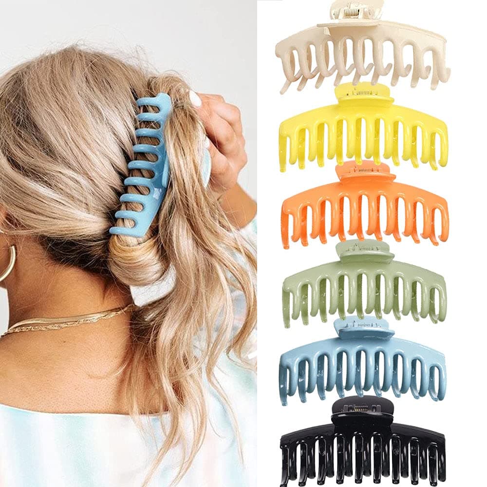 6pcs Big Hair Claw Clips for Women 4 Inch Nonslip Large Plastic Claw Hair Clip Strong Hold for Thick Thin Long Hair 6 Color Available