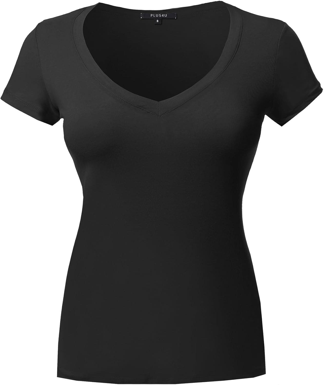 Plus4u Women's Short Sleeve Wide V-Neckline T-Shirt