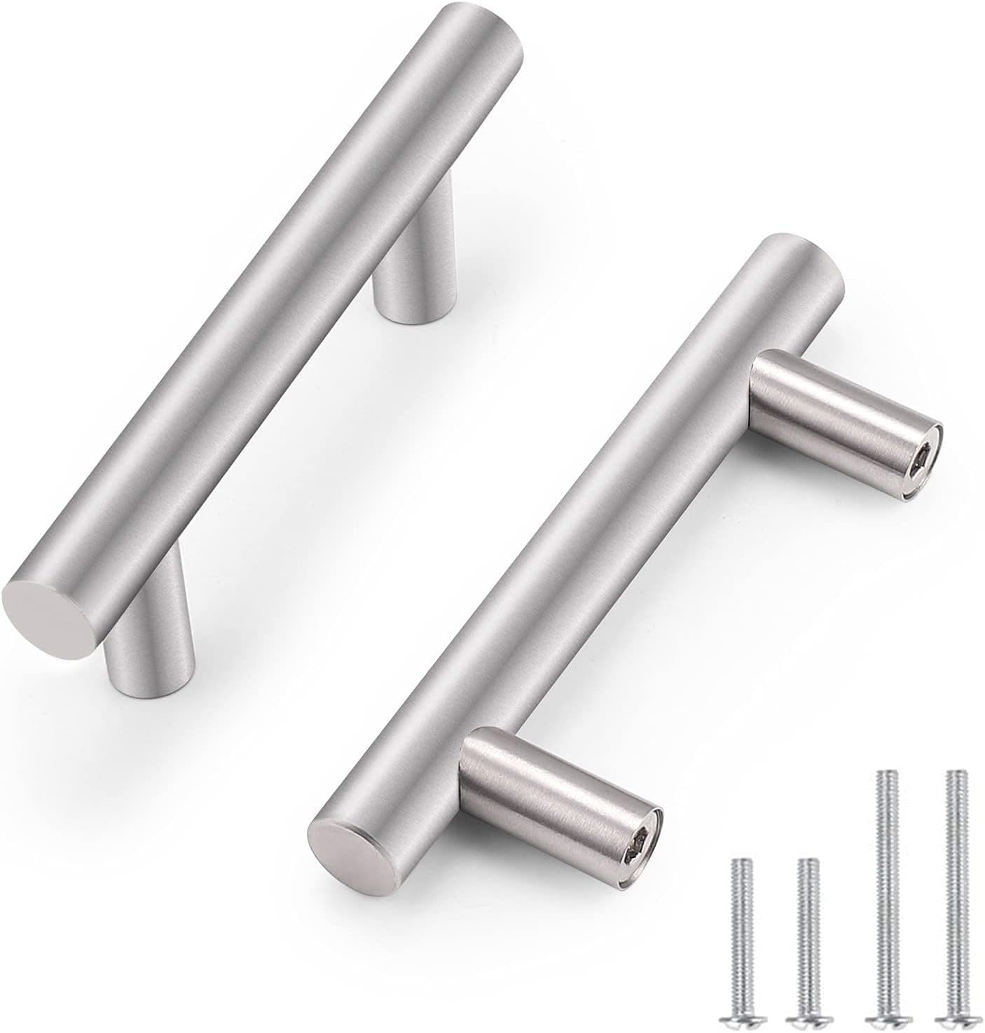 Probrico 20 Pack Modern 3inch (76mm) Kitchen Cabinet Handles Cupboard T Bar Drawer Pulls Door Handles Knobs Stainless Steel Brushed Nickel Finish Diameter 1/2inch (12mm)