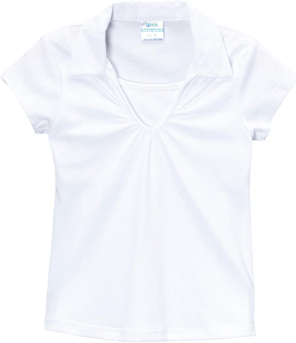 unik Girl's Uniform V-Neck Collar Shirt Short Sleeve Great for School Burgundy Navy White Sky Blue Green Purple Yellow Red