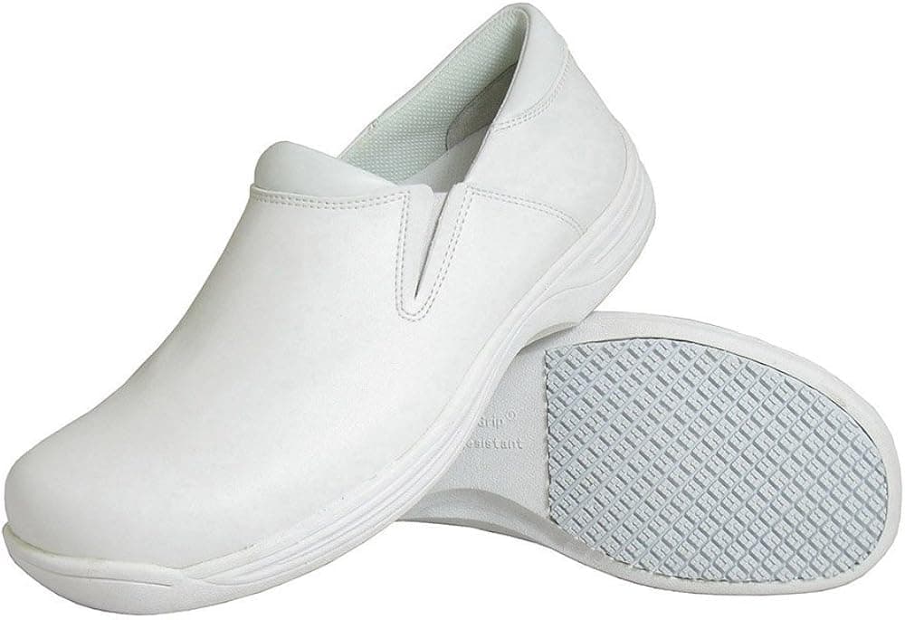 Genuine Grip Footwear Men's Slip-Resistant Slip-On Work Shoes,White Leather,US 9