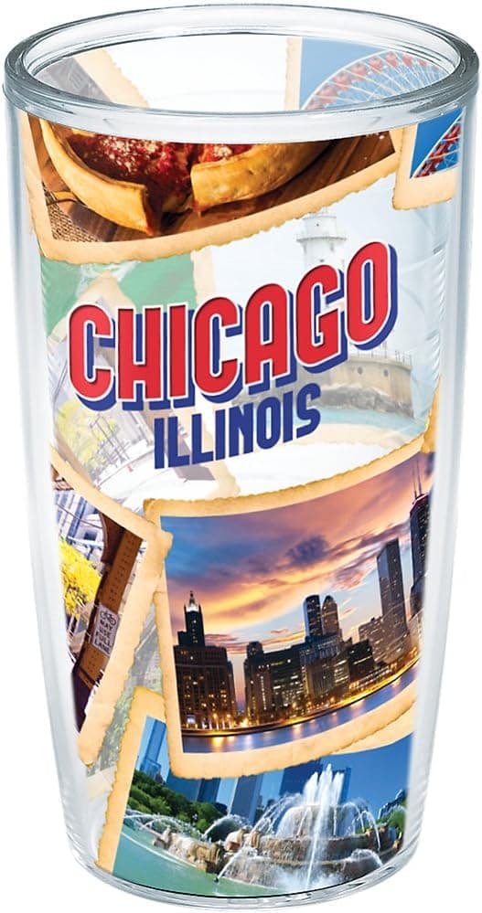 Tervis Made in USA Double Walled Chicago Collage Insulated Tumbler Cup Keeps Drinks Cold & Hot, 16oz - No Lid, Classic
