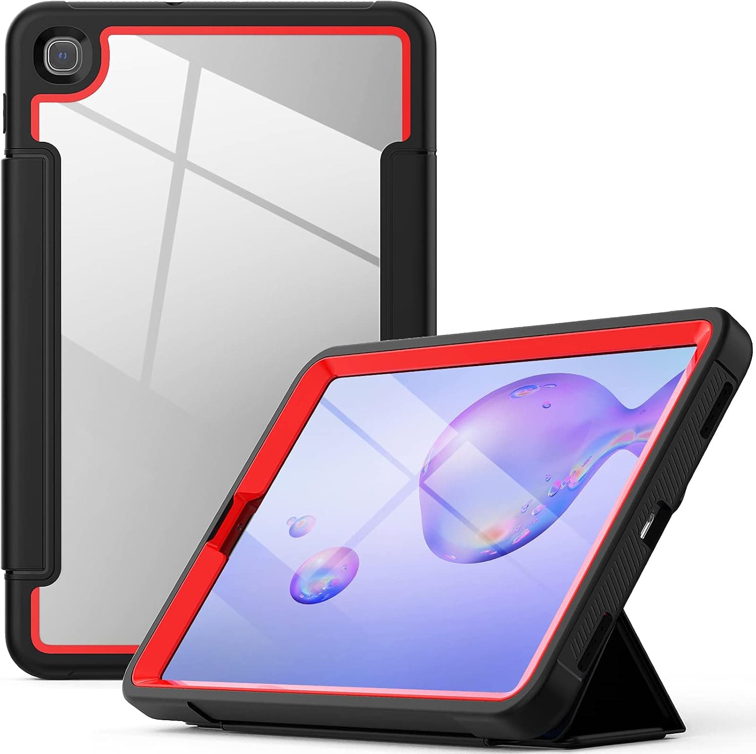 SEYMAC Stock Case for Samsung Galaxy Tab A 8.4’’ Smart 2020, Lightweight Auto Sleep Wake with [Clear Back] Stand & [Screen Protector] Feature for Galaxy Tab A 8.4 inch SM-T307/T307u (Black/Red)