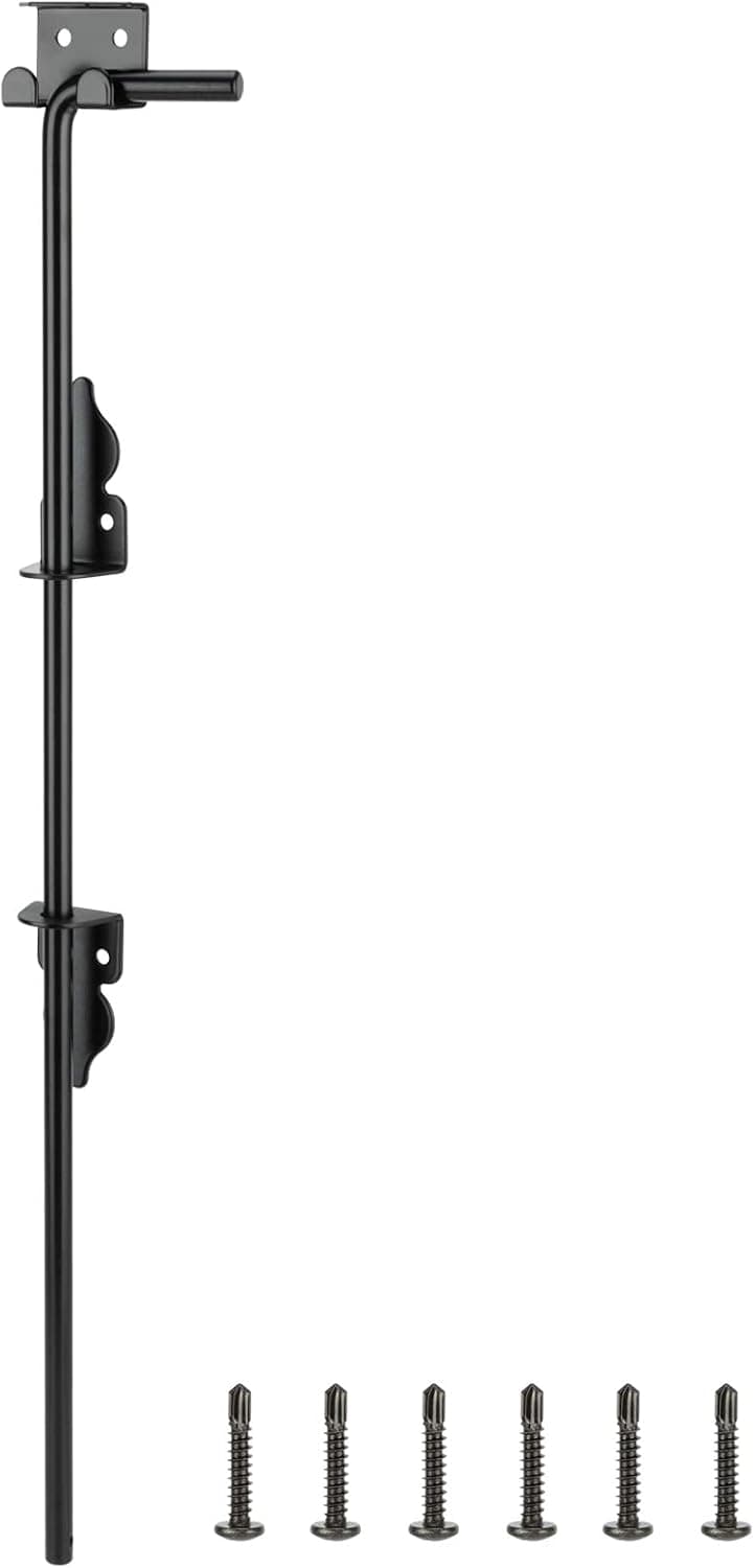 24 Inch Cane Bolt Heavy Duty Gate Drop Rod, Steel Gate Latch for Wooden Fence, Gate Hardware Drop Bolts for Wooden Gater-(Black Finish,1 Pack)