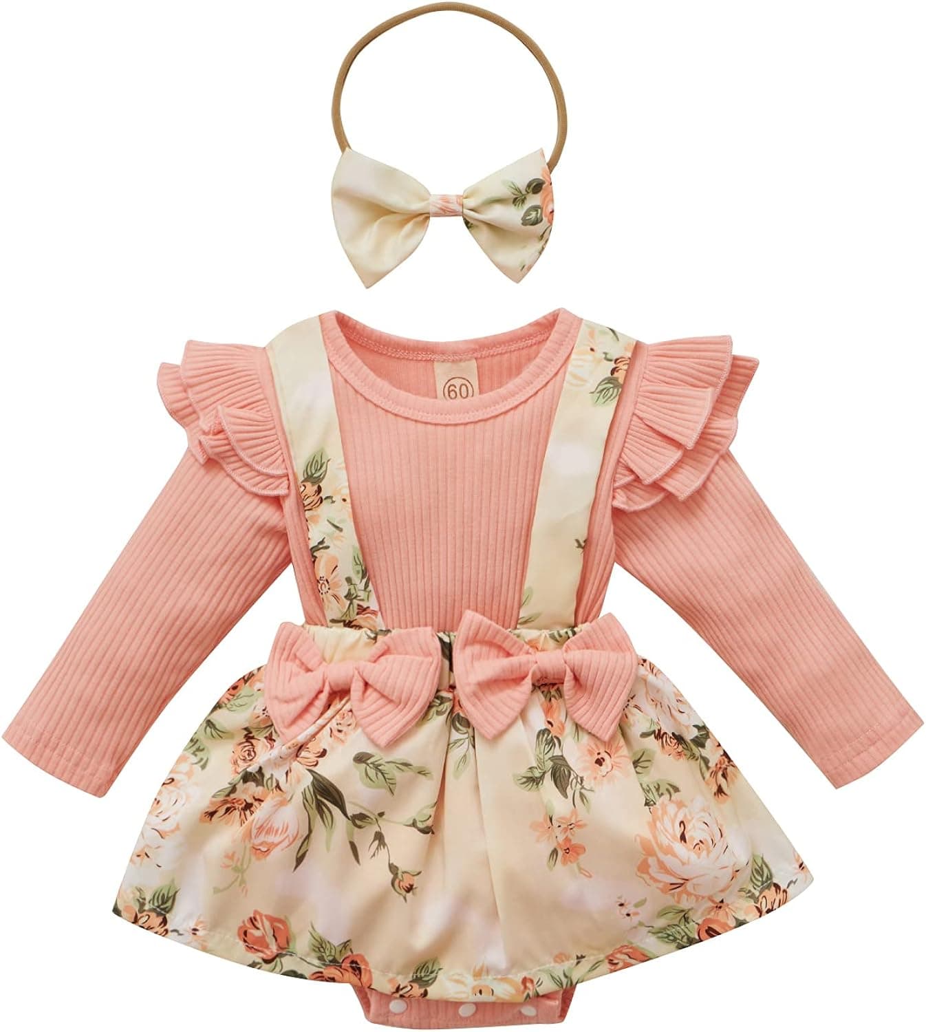 CIYCUIT Newborn Baby Girl Summer Clothes Floral Ruffle Ribbed T-Shirt + Suspender Shorts + Headband Outfits