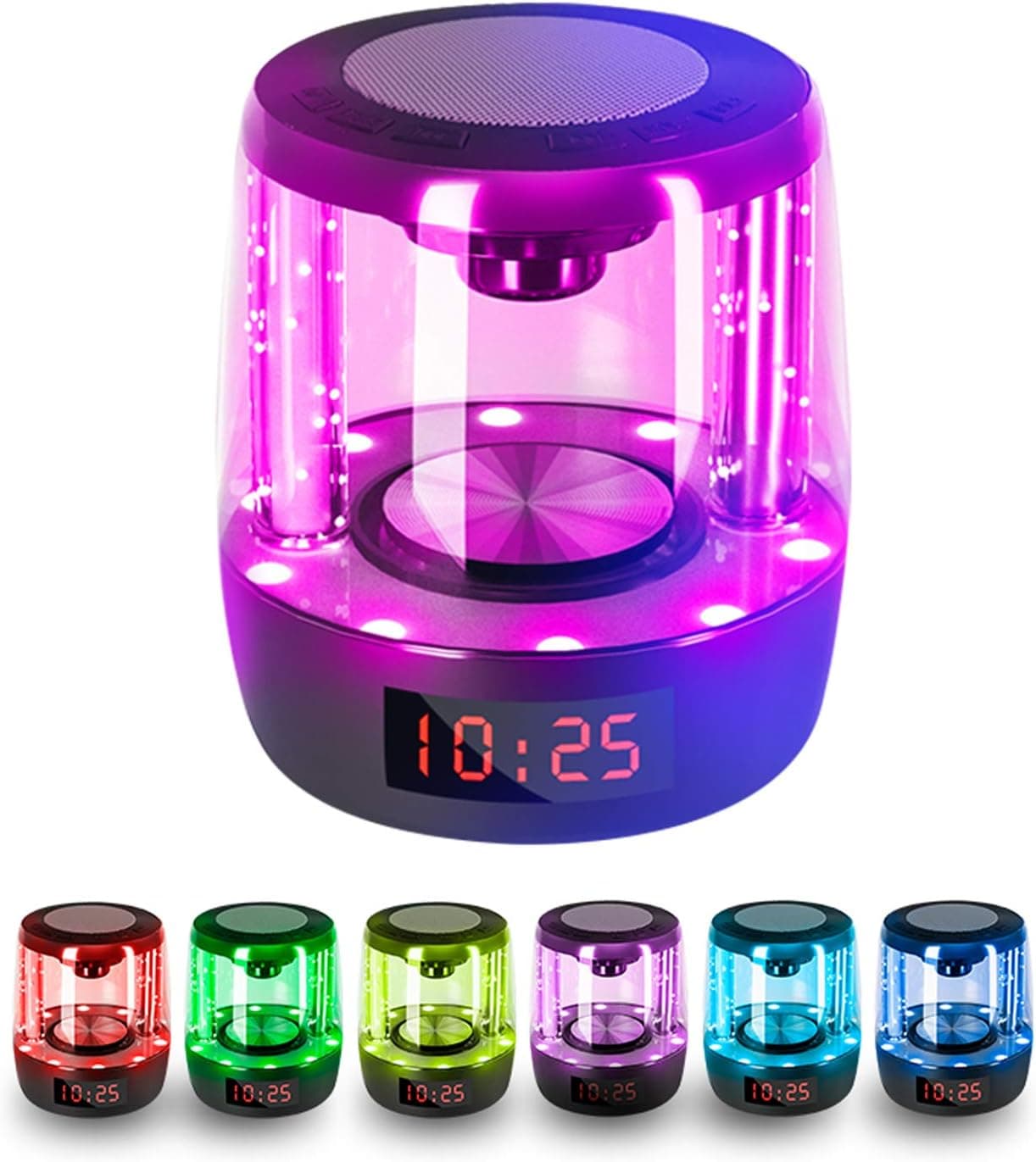 Portable Bluetooth Speaker, Wireless Speaker with Colorful Lights, Indoor/Outdoor Speakers, Touch Control to Change Brightness, Stereo Sound, Built-in Mic, Speaker/Night Lights/Alarm/Clock 4 in 1
