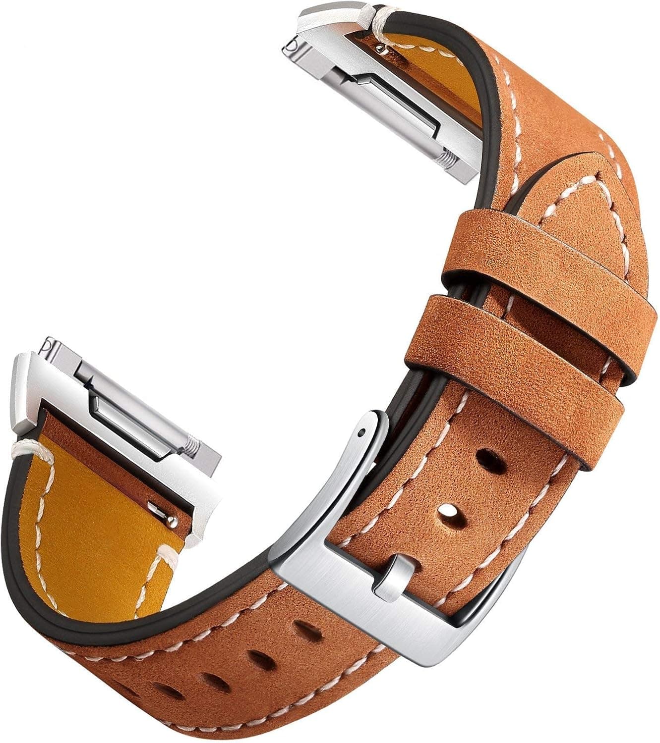 Mornex Band Compatible with Fitbit Ionic, Classic Leather Band Replacement Accessory Strap for Smart Watch, for Women Men Small Large Light Brown