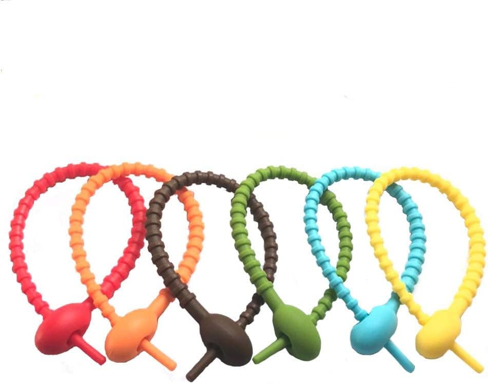 Tangser Colorful All-Purpose Silicone Ties, Multi-use Smart tie, Bag Clip, Bread Tie, Food Saver, Reusable Rubber Twist Tie, Cable Ties, Household Snake Ties (12 Pcs)