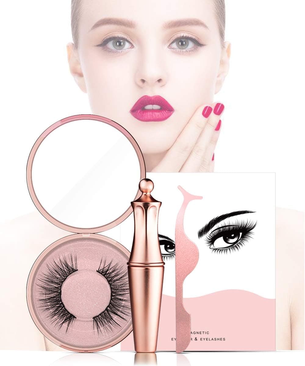 Wellbuy Magnetic Eyeliner Kit with Magnetic Eyelashes, Natural Full Eye Magnet Eyelashes Ultra-thin Reusable Fake Eyelashes,Magnetic Liquild Eyeliner for Use with Magnetic False Lashes(No Glue)