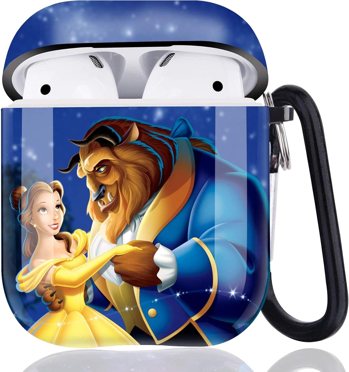 Beauty and The Beast AirPods Case Protective Cover,Fully Protected Shockproof Cute Case Cover with Keychain Clip Carabiner and Neck Running Strap, Compatible with Apple AirPods 2 and 1