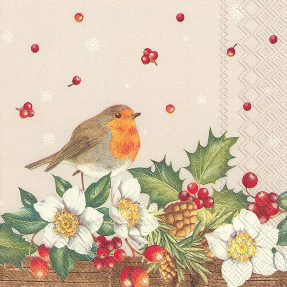 IHR 3-Ply Paper Napkins, 20-Count Cocktail Size, Welcome Red Robin Linen
