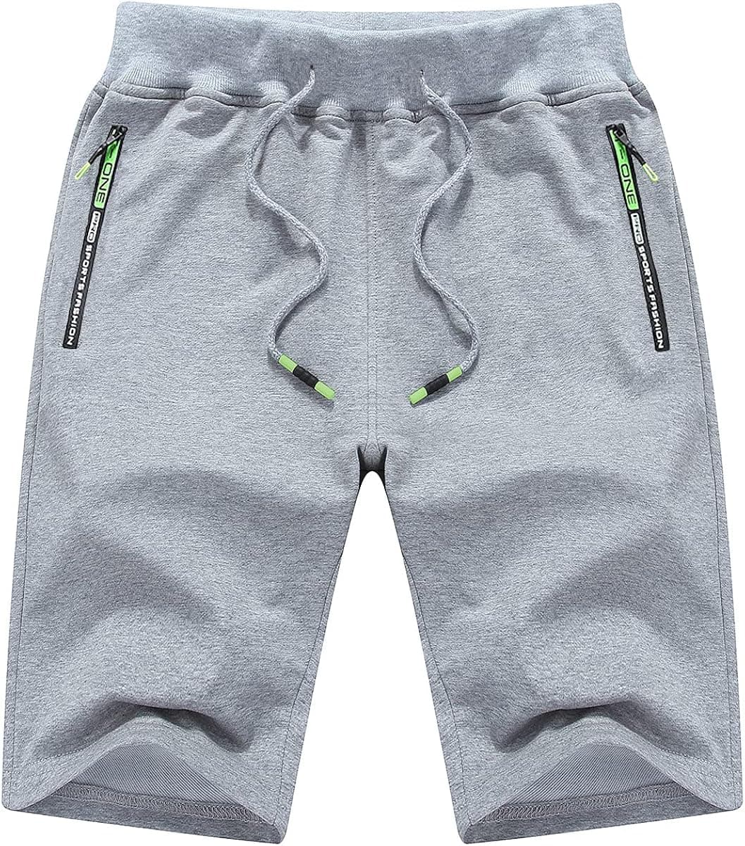 NAVEKULL Men's Casual Workout Shorts Stretch Cotton Joggers Drawstring Running Shorts with Zipper Pocket